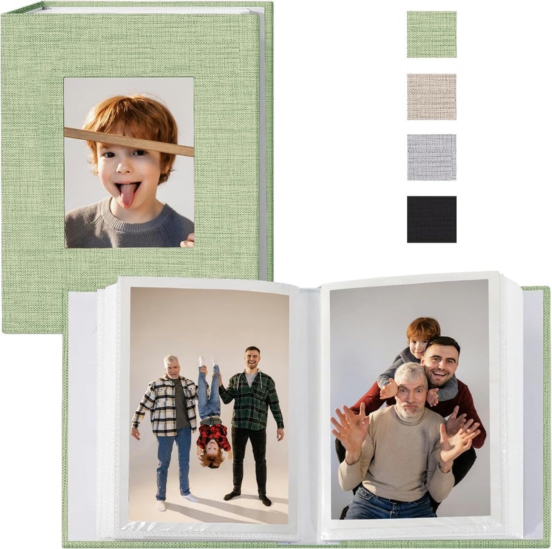 Sprsthai 4x6 Small Photo Album Photos Book, Linen Cover Photo Album, 50 Page Holds 100 Pictures, photobook for Anniversaries Vacations, Green - Image 1